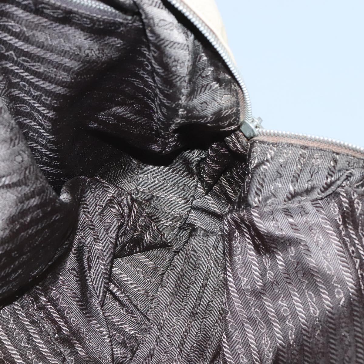 PRADA Shoulder Bag Canvas Leather Beige Silver Auth am8532