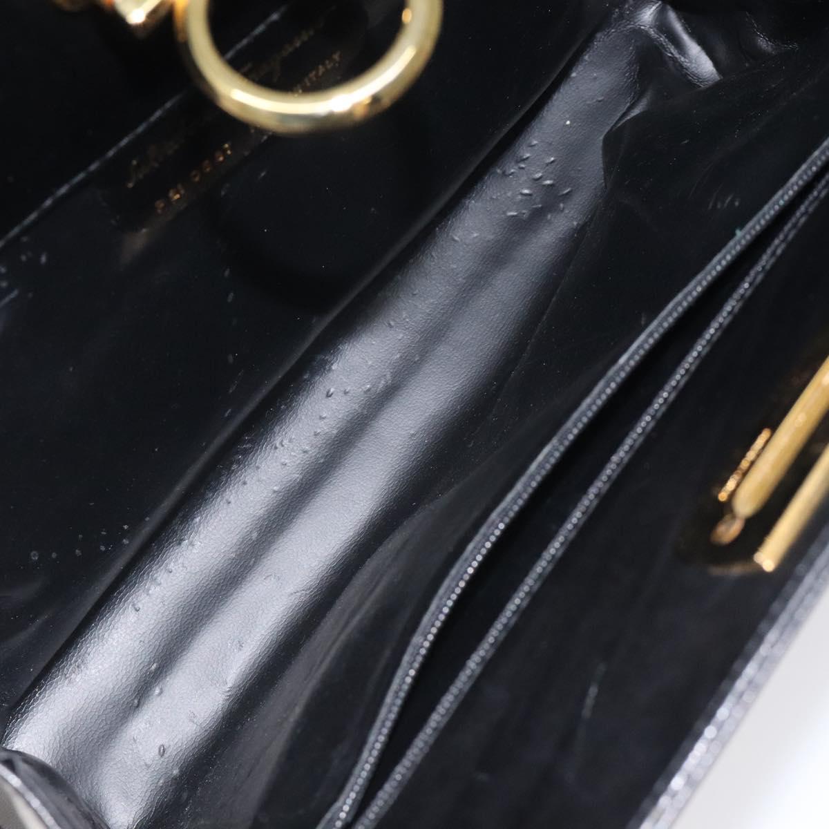 Salvatore Ferragamo Chain Shoulder Bag Leather Black Gold Auth am8545
