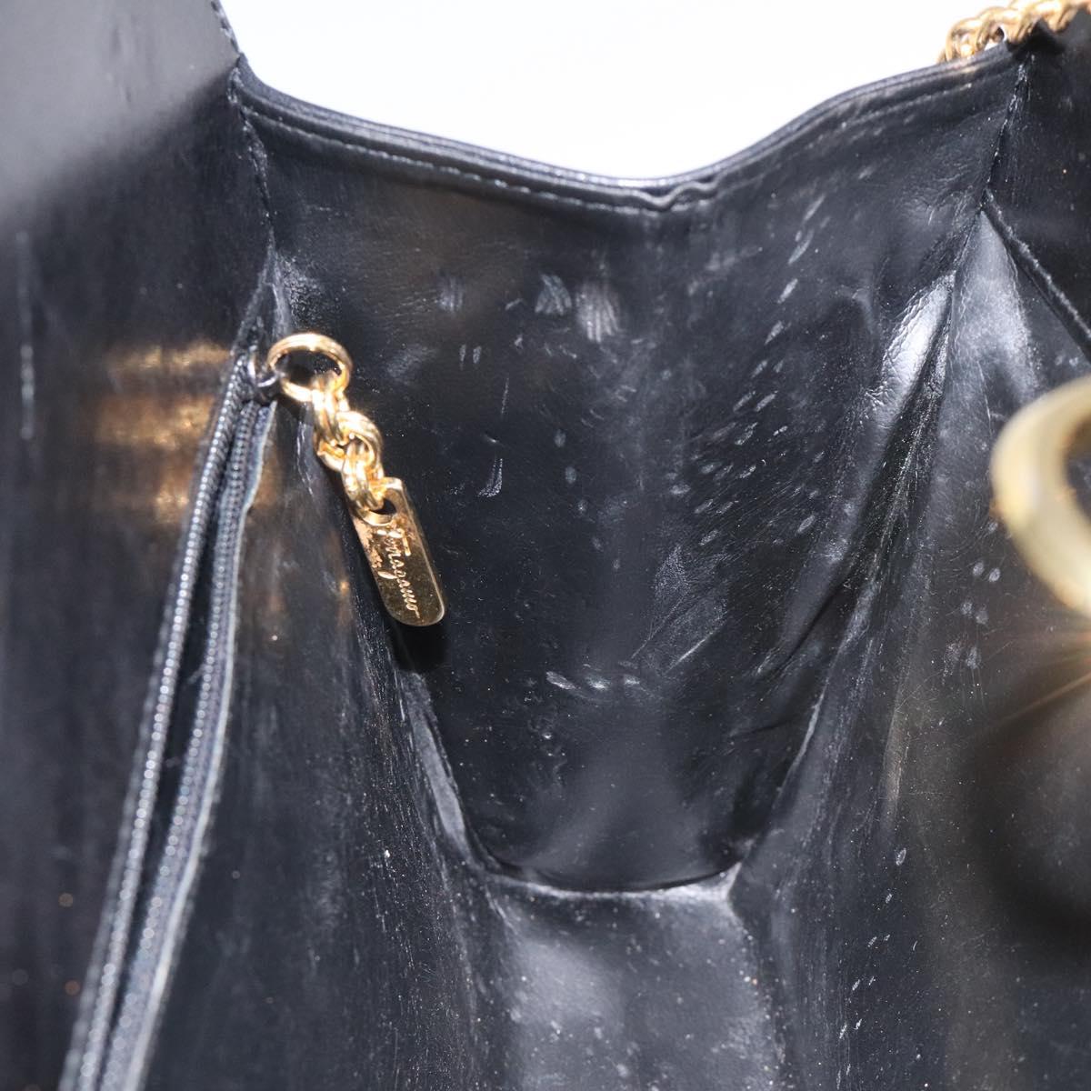 Salvatore Ferragamo Chain Shoulder Bag Leather Black Gold Auth am8545