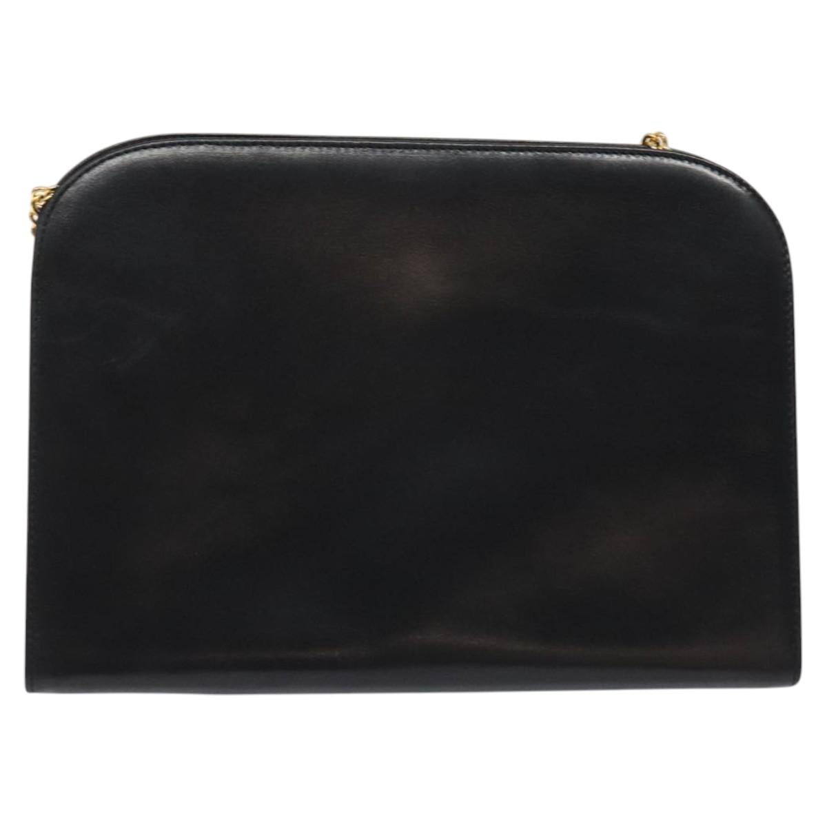 Salvatore Ferragamo Chain Shoulder Bag Leather Black Gold Auth am8545