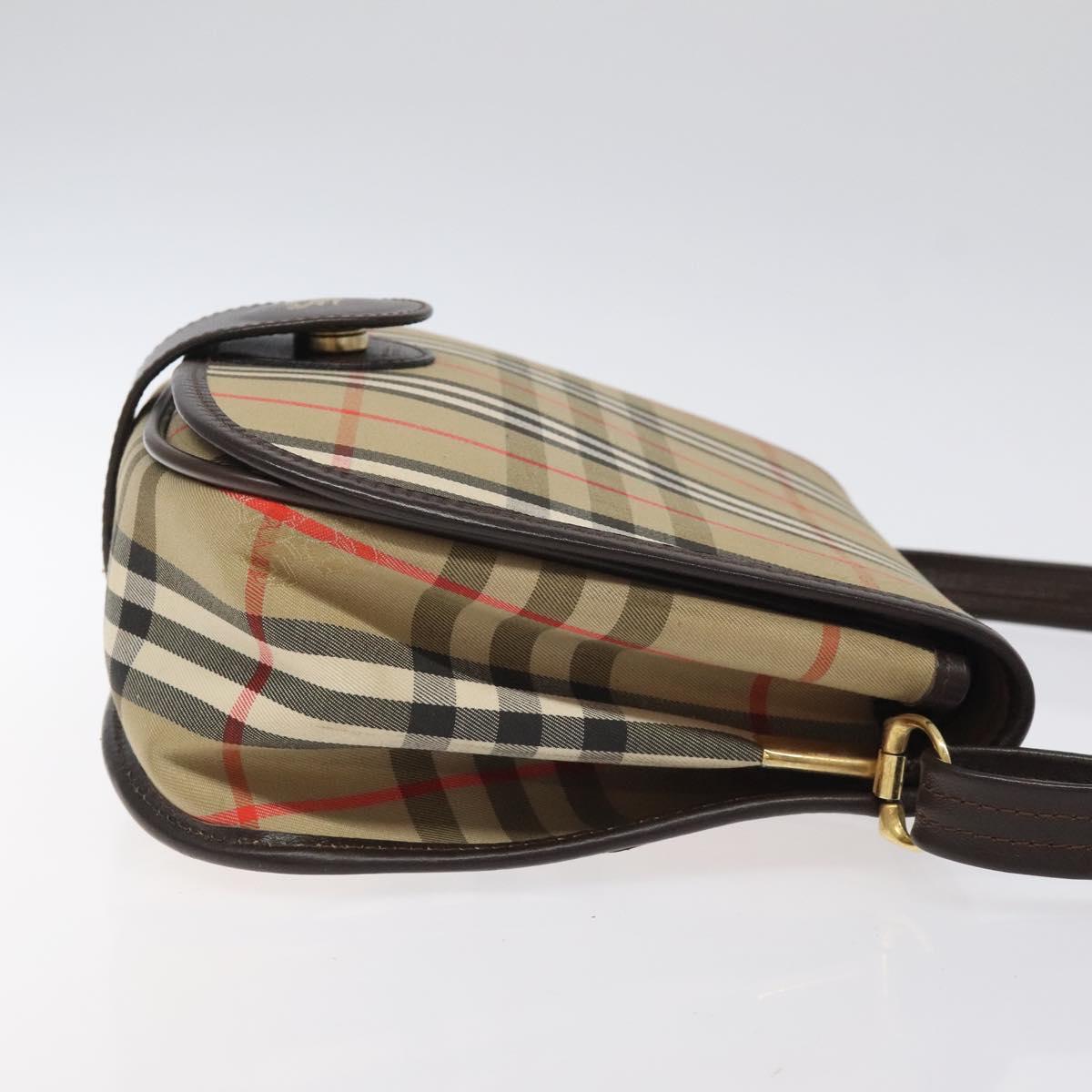 Burberrys Nova Check Shoulder Bag Canvas Beige Gold Auth am8546