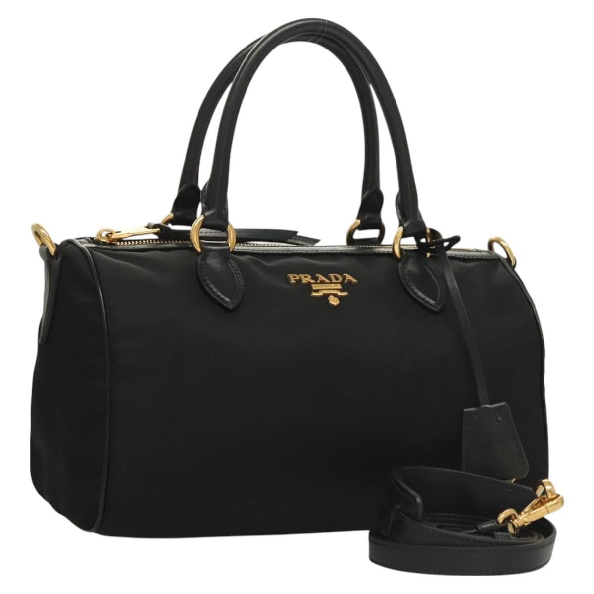 PRADA Hand Bag Nylon 2way Black Gold 1BB797 Auth am8598