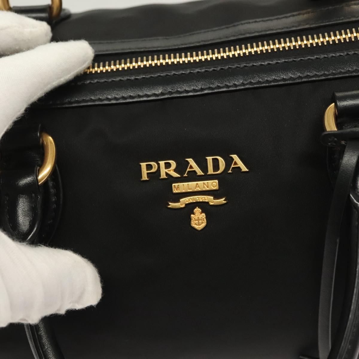 PRADA Hand Bag Nylon 2way Black Gold 1BB797 Auth am8598