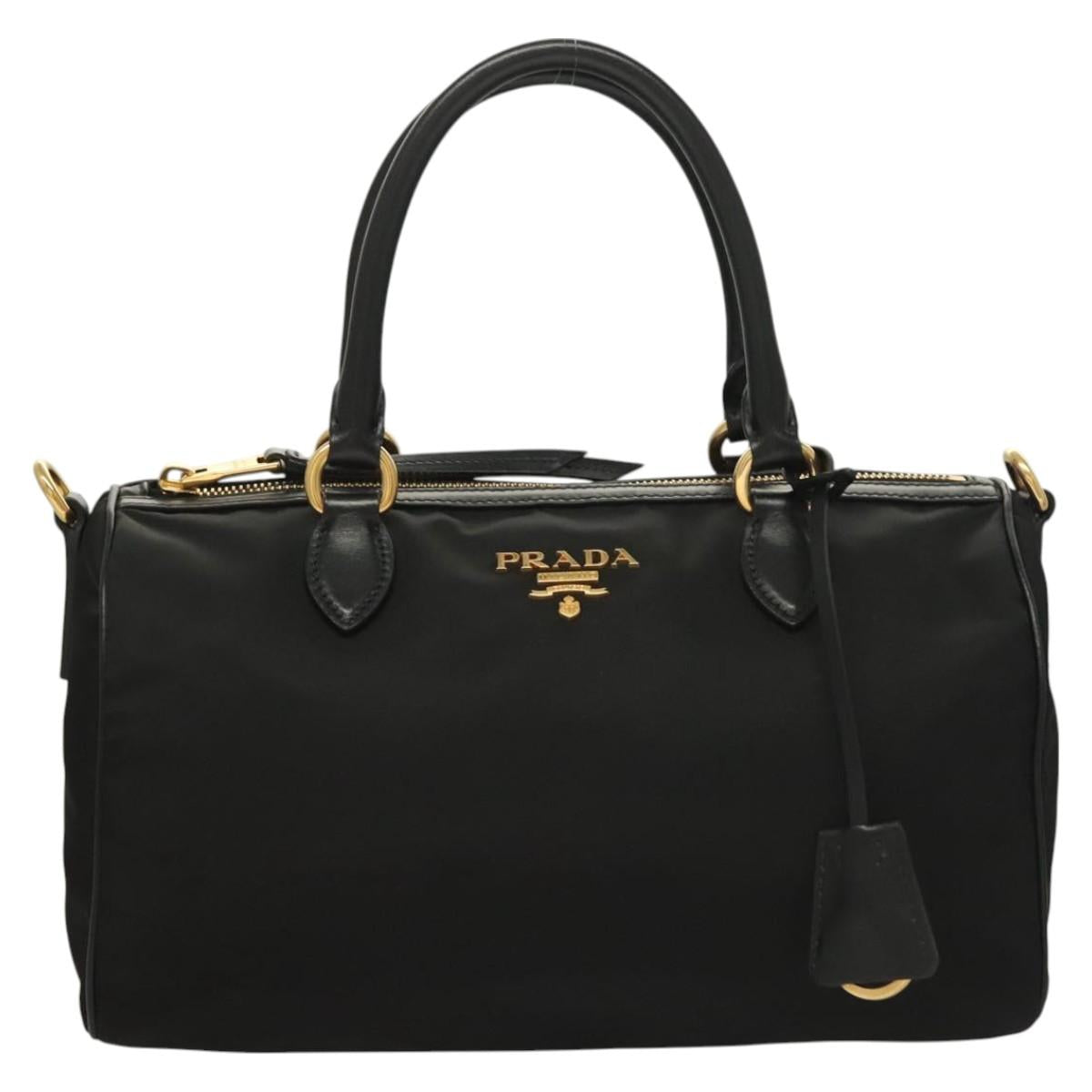 PRADA Hand Bag Nylon 2way Black Gold 1BB797 Auth am8598