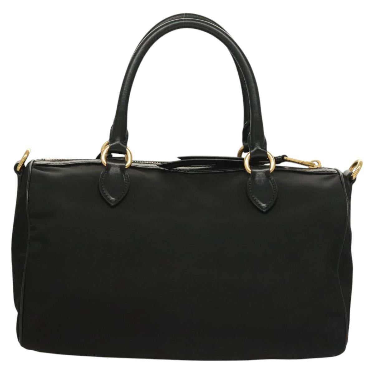 PRADA Hand Bag Nylon 2way Black Gold 1BB797 Auth am8598
