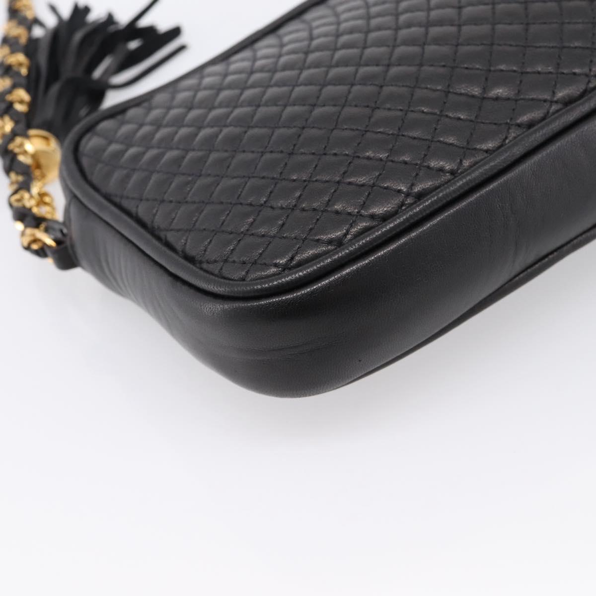 BALLY Chain Shoulder Bag Leather Black Gold Tone Auth am8614A