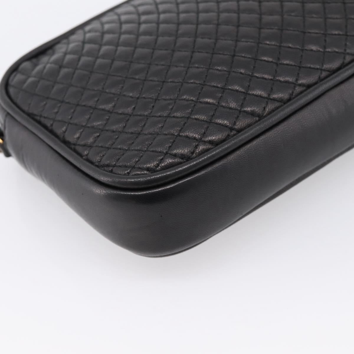 BALLY Chain Shoulder Bag Leather Black Gold Tone Auth am8614A
