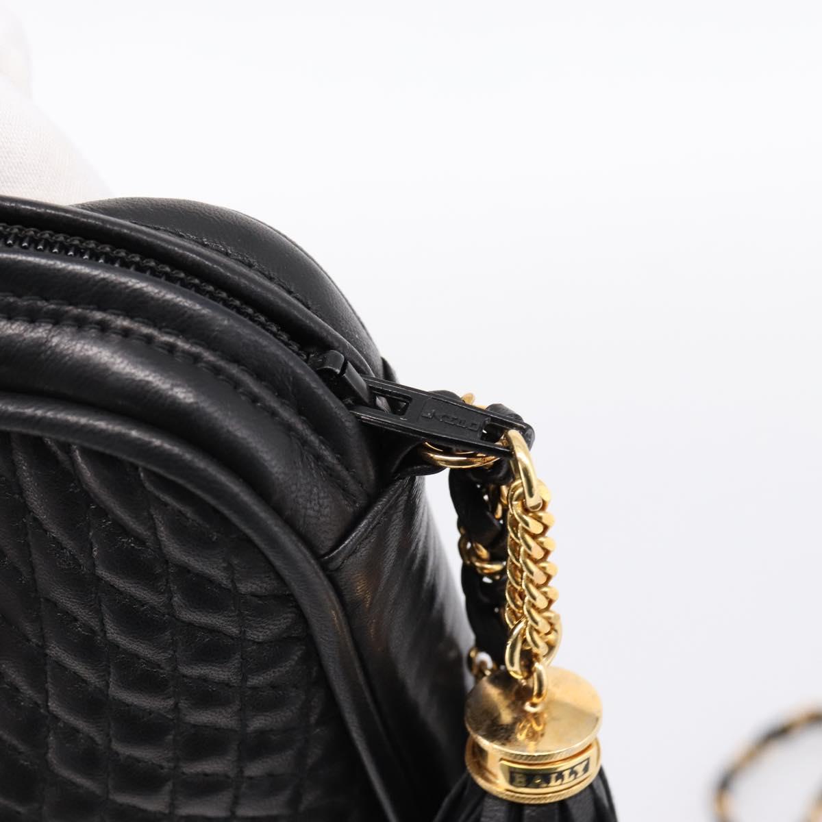 BALLY Chain Shoulder Bag Leather Black Gold Tone Auth am8614A