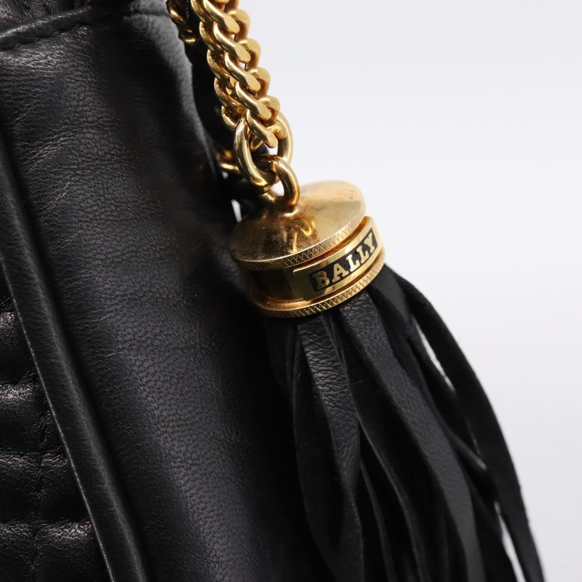 BALLY Chain Shoulder Bag Leather Black Gold Tone Auth am8614A