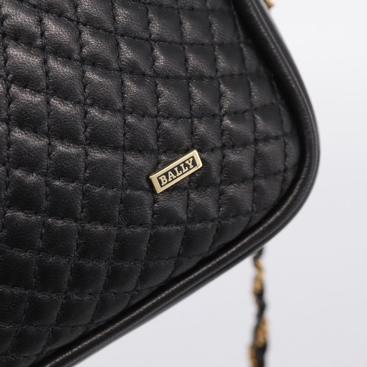 BALLY Chain Shoulder Bag Leather Black Gold Tone Auth am8614A