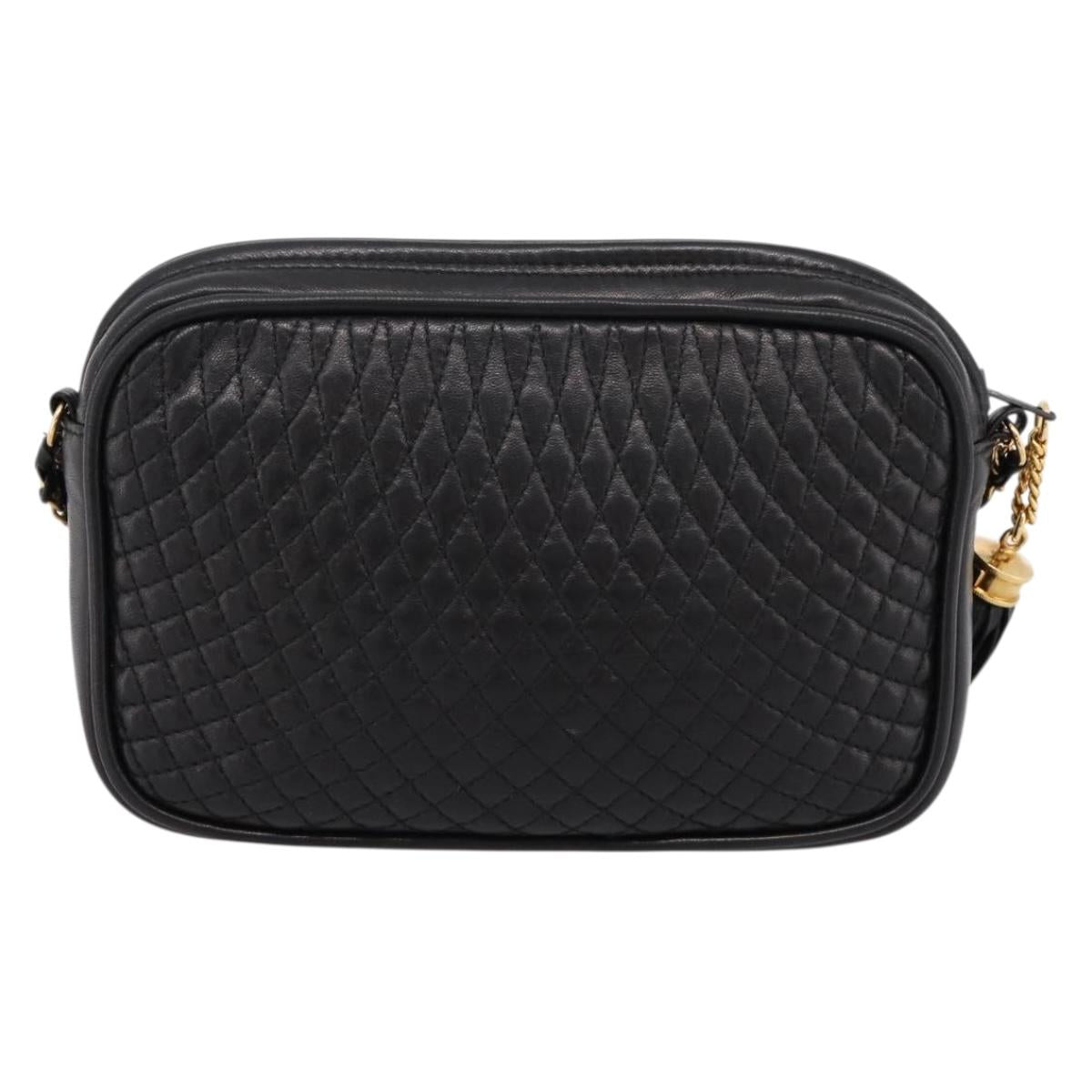 BALLY Chain Shoulder Bag Leather Black Gold Tone Auth am8614A