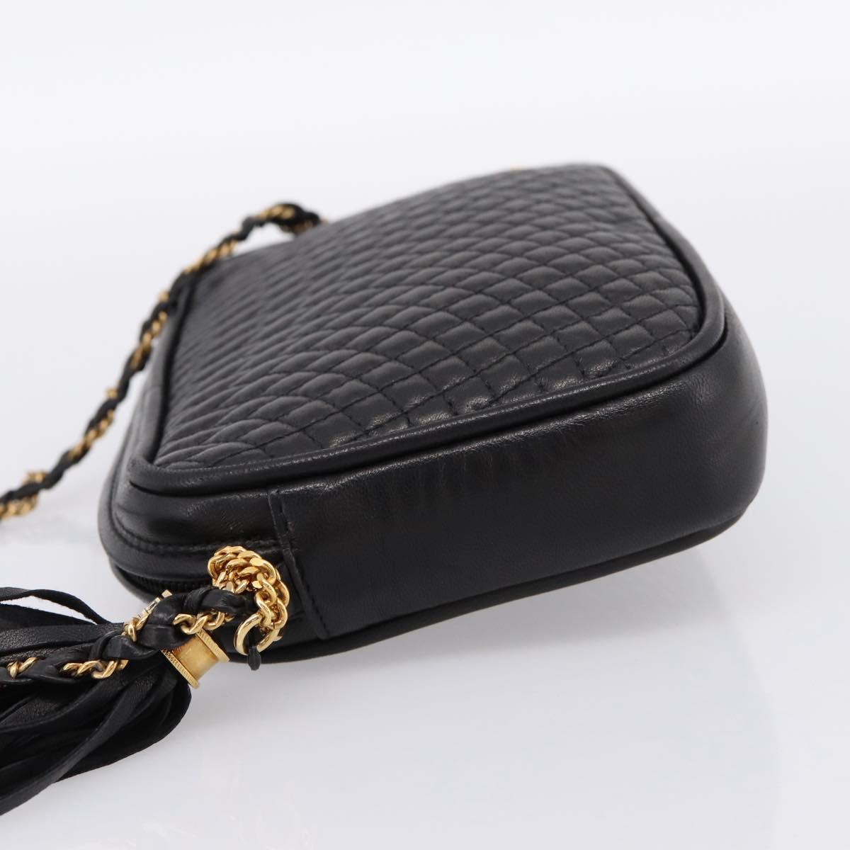 BALLY Chain Shoulder Bag Leather Black Gold Tone Auth am8614A