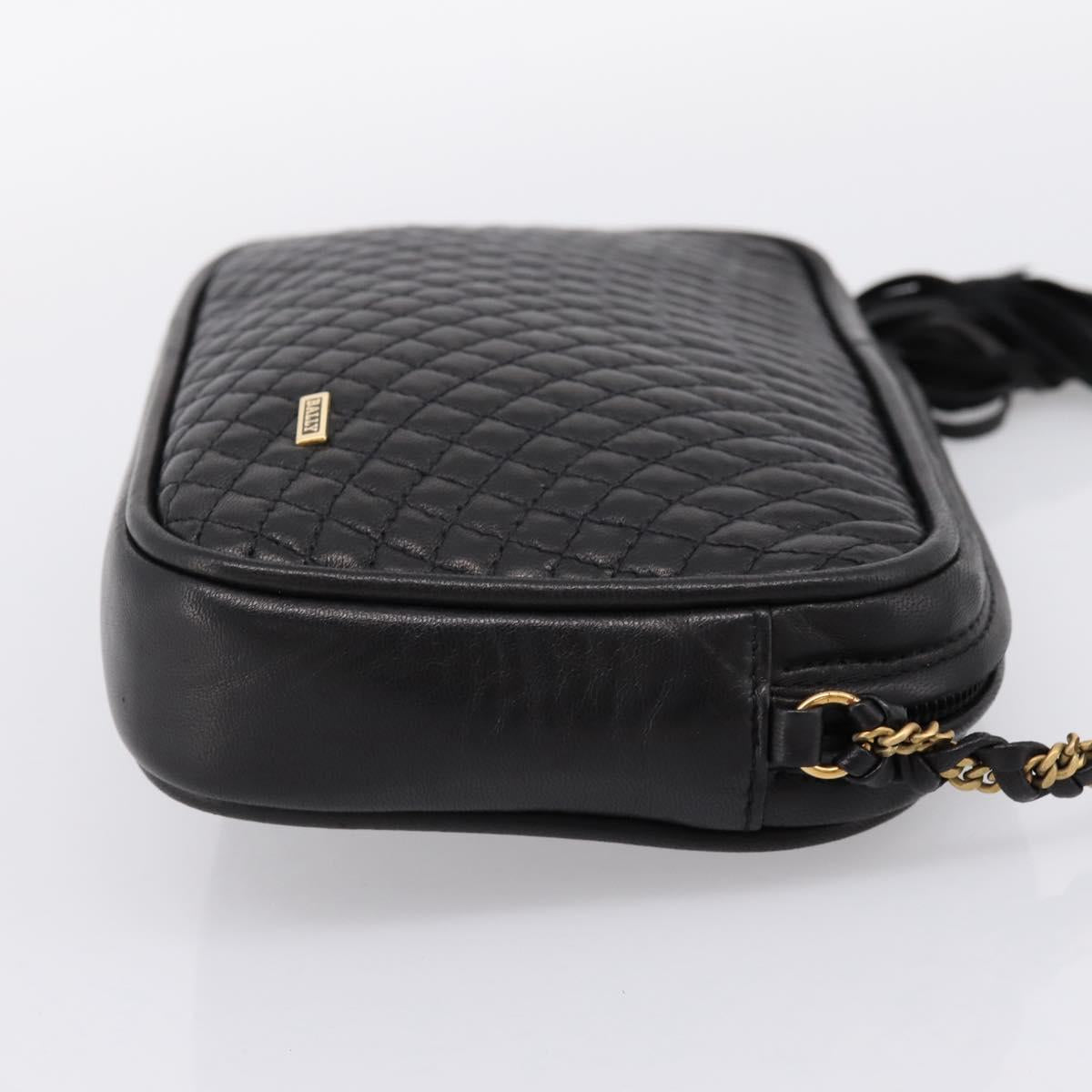 BALLY Chain Shoulder Bag Leather Black Gold Tone Auth am8614A