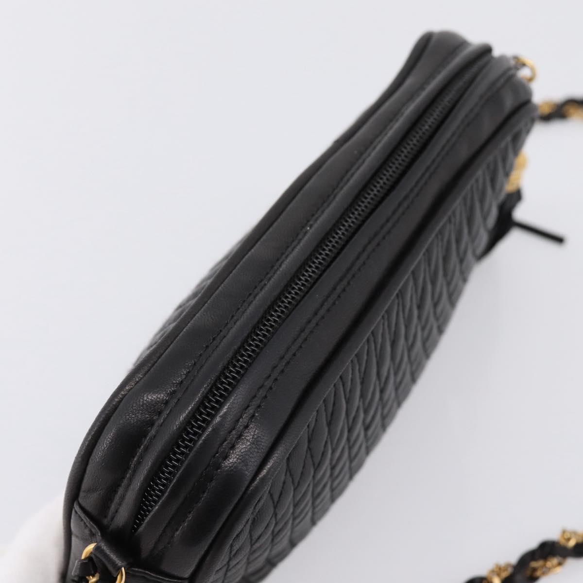 BALLY Chain Shoulder Bag Leather Black Gold Tone Auth am8614A