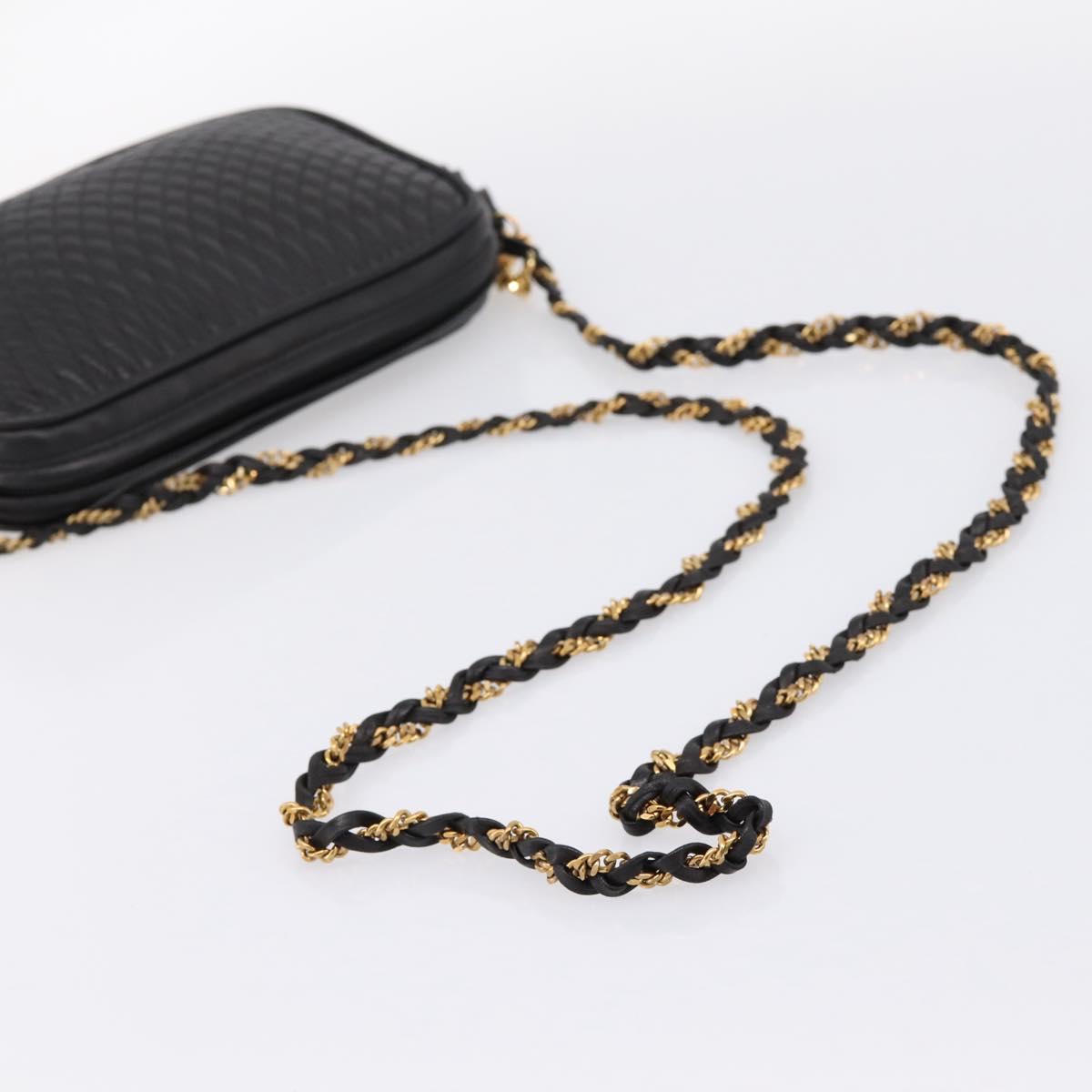 BALLY Chain Shoulder Bag Leather Black Gold Tone Auth am8614A