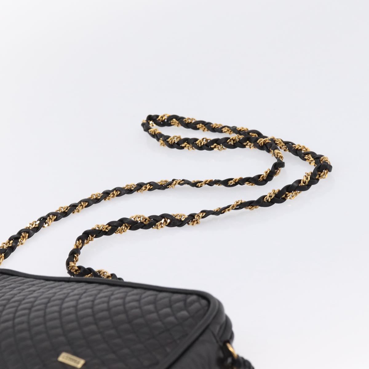 BALLY Chain Shoulder Bag Leather Black Gold Tone Auth am8614A