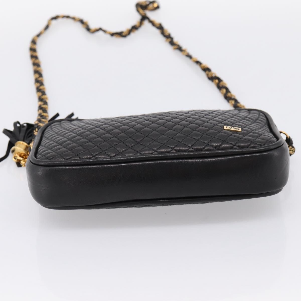 BALLY Chain Shoulder Bag Leather Black Gold Tone Auth am8614A