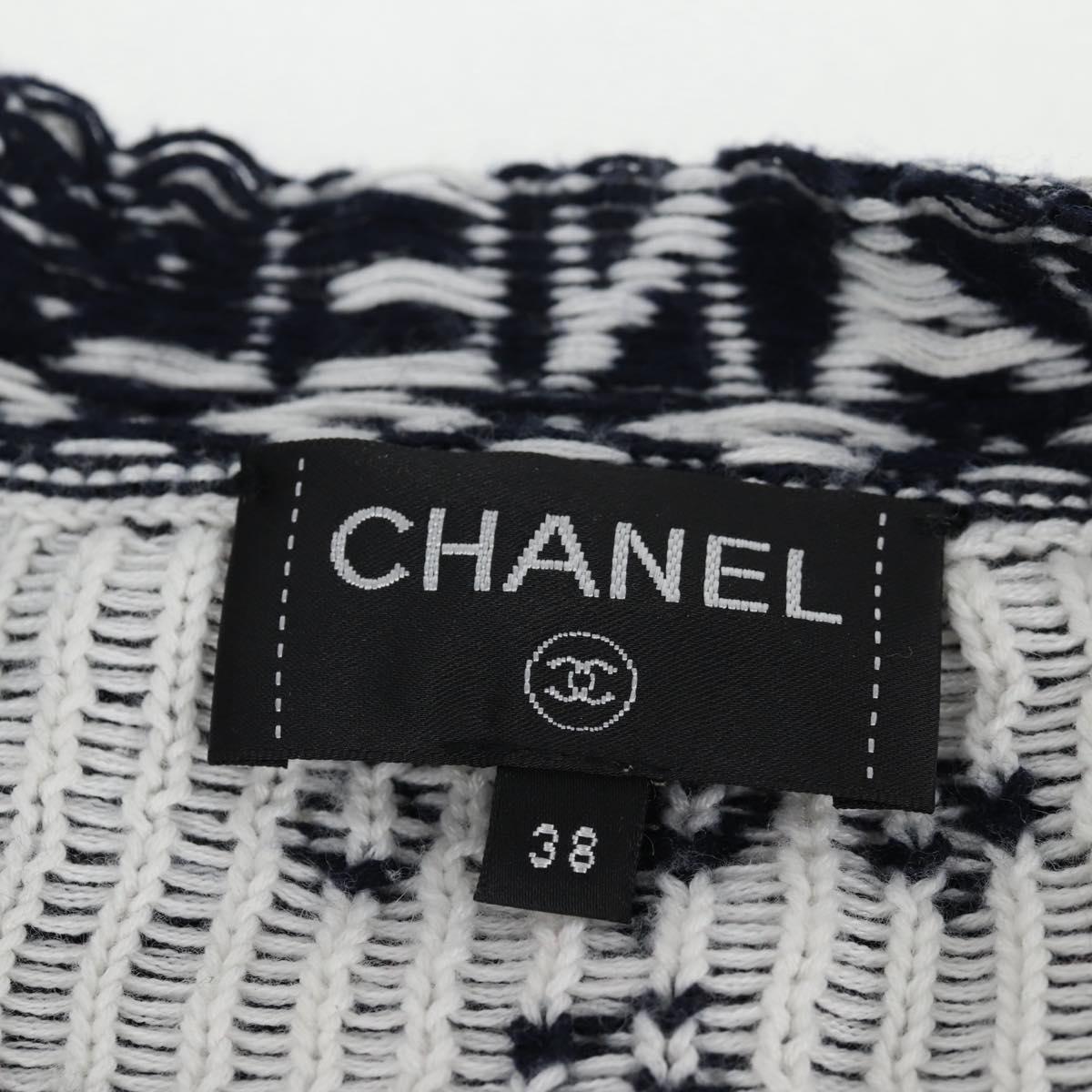 CHANEL Long Cardigan Wool Navy CC Auth am8646