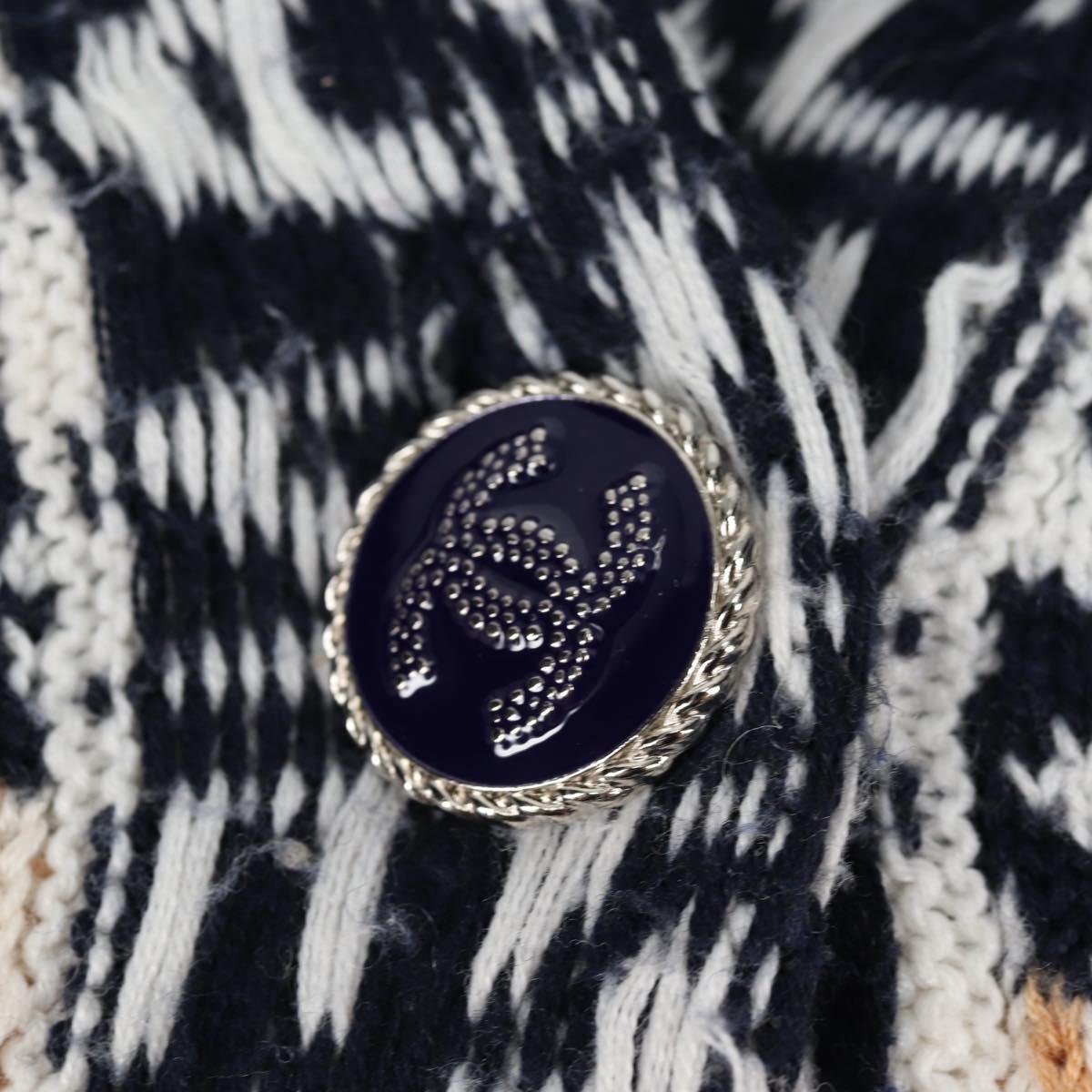 CHANEL Long Cardigan Wool Navy CC Auth am8646