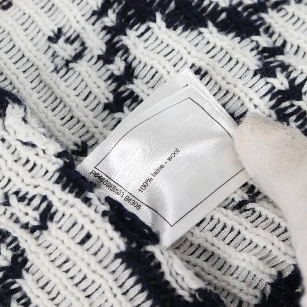 CHANEL Long Cardigan Wool Navy CC Auth am8646