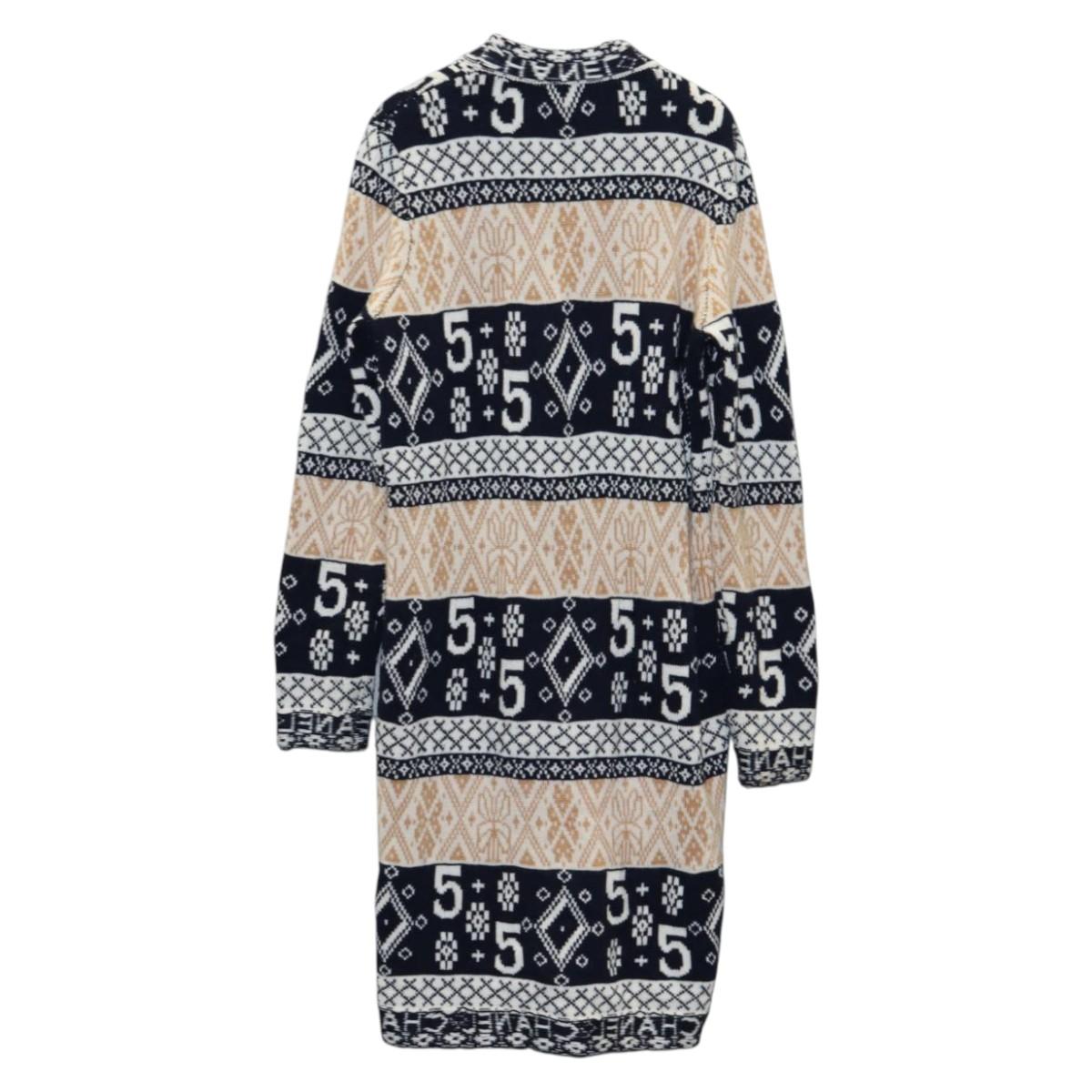 CHANEL Long Cardigan Wool Navy CC Auth am8646