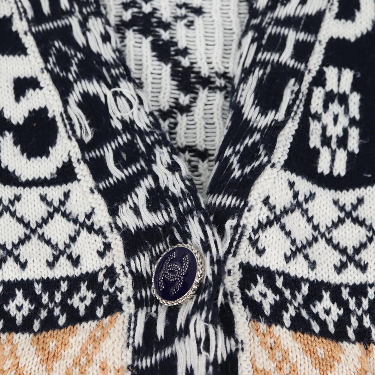 CHANEL Long Cardigan Wool Navy CC Auth am8646