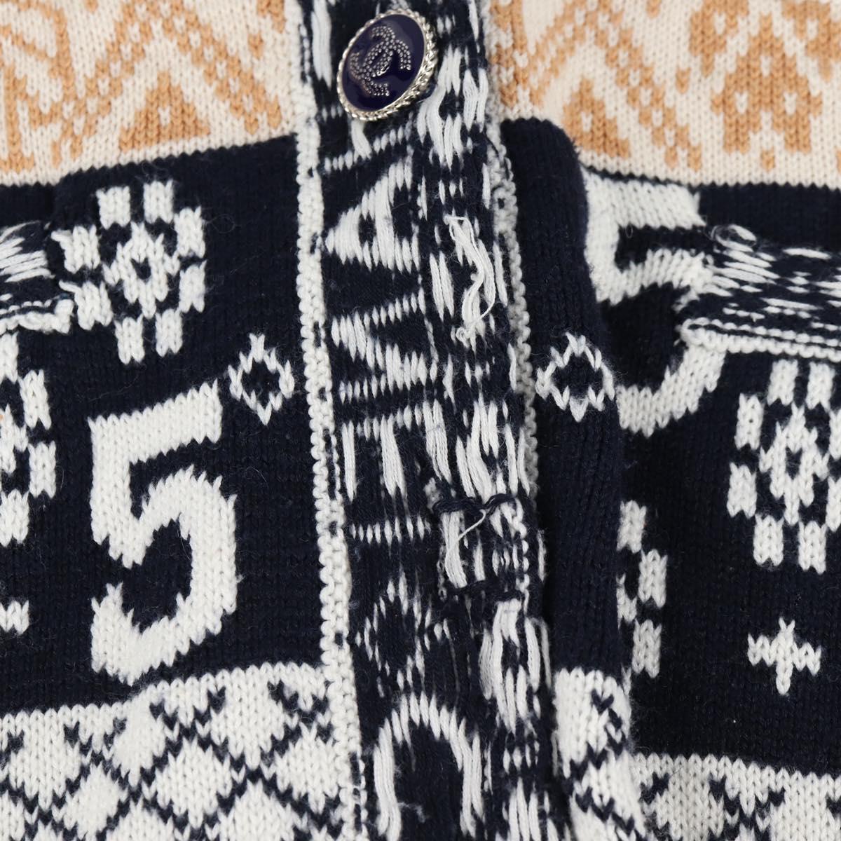 CHANEL Long Cardigan Wool Navy CC Auth am8646