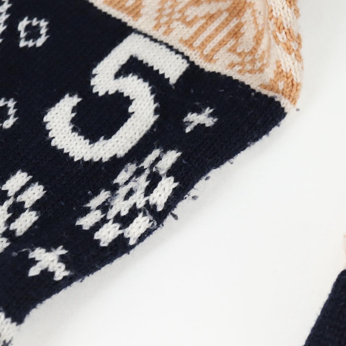 CHANEL Long Cardigan Wool Navy CC Auth am8646