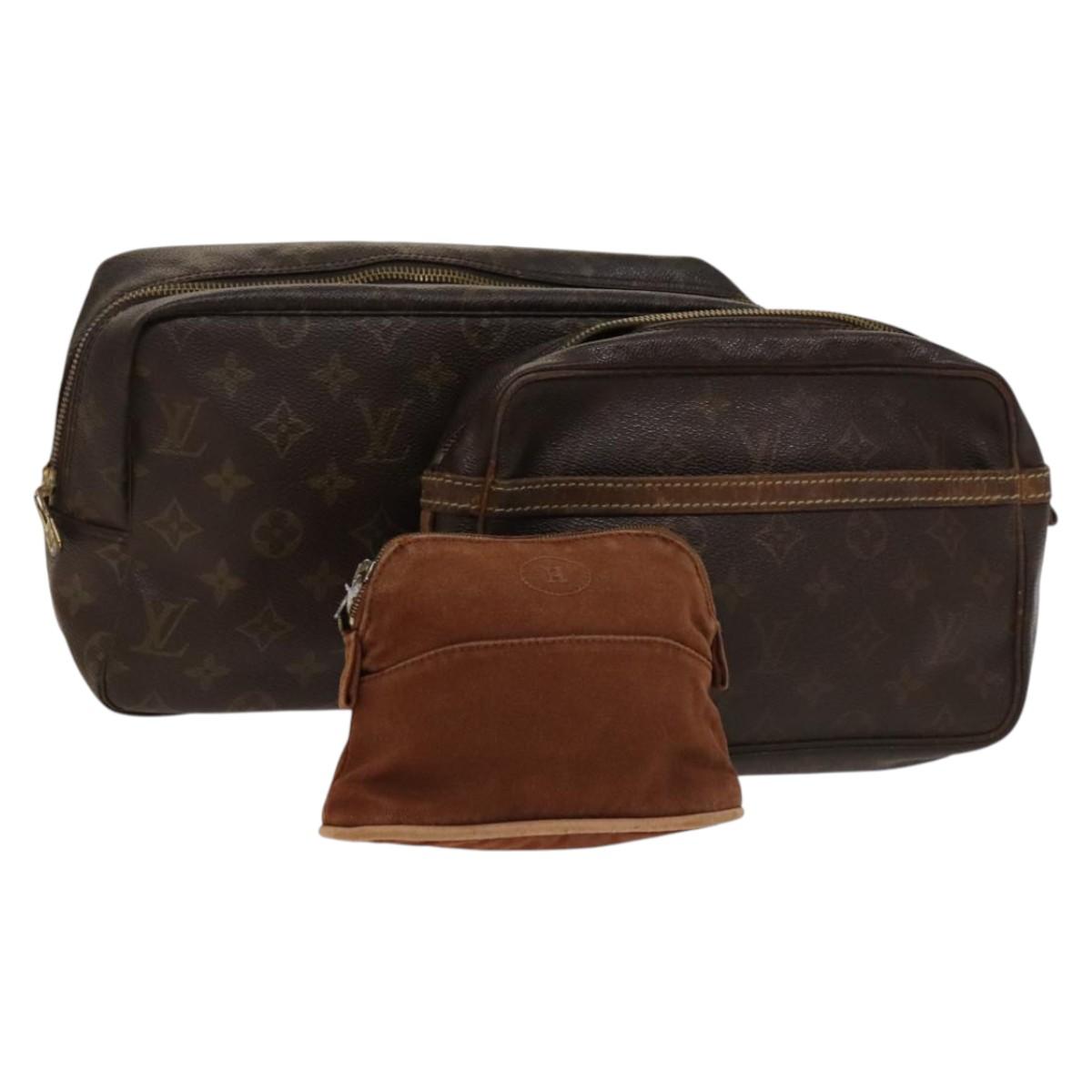 LOUIS VUITTON Hermes Monogram Clutch Bag 3Set Brown Beige LV Auth am8662