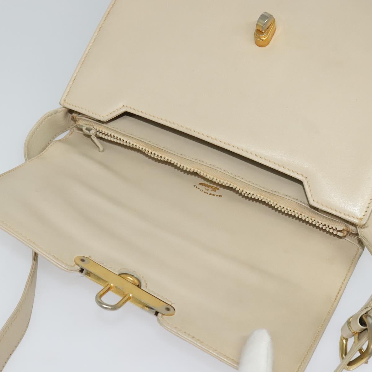 GUCCI Shoulder Bag Leather Cream Gold Auth am8665
