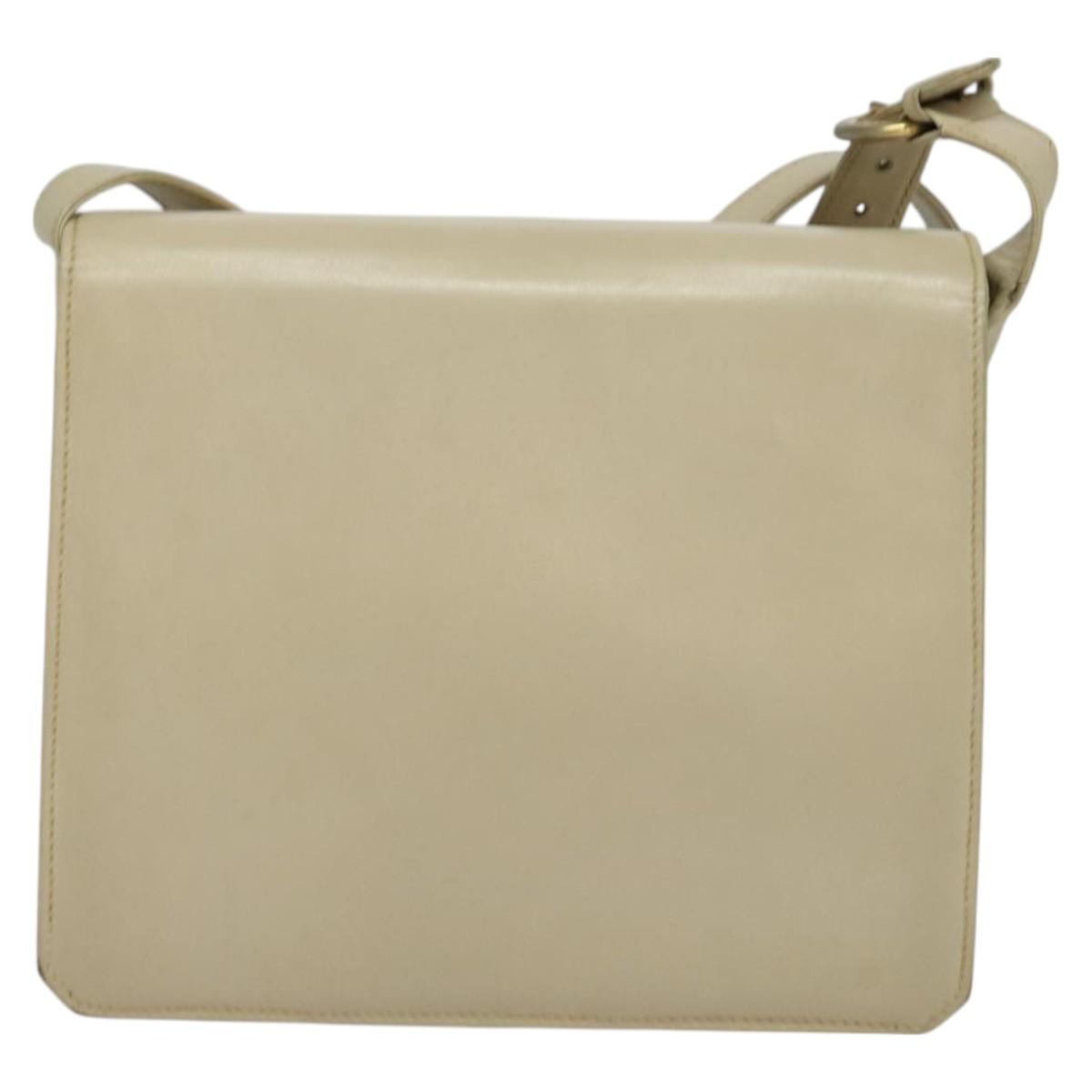 GUCCI Shoulder Bag Leather Cream Gold Auth am8665