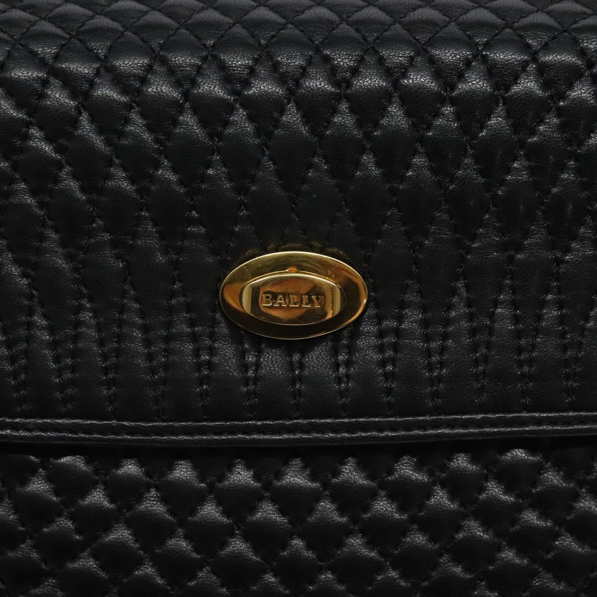BALLY Hand Bag Leather Black Gold Auth am8683