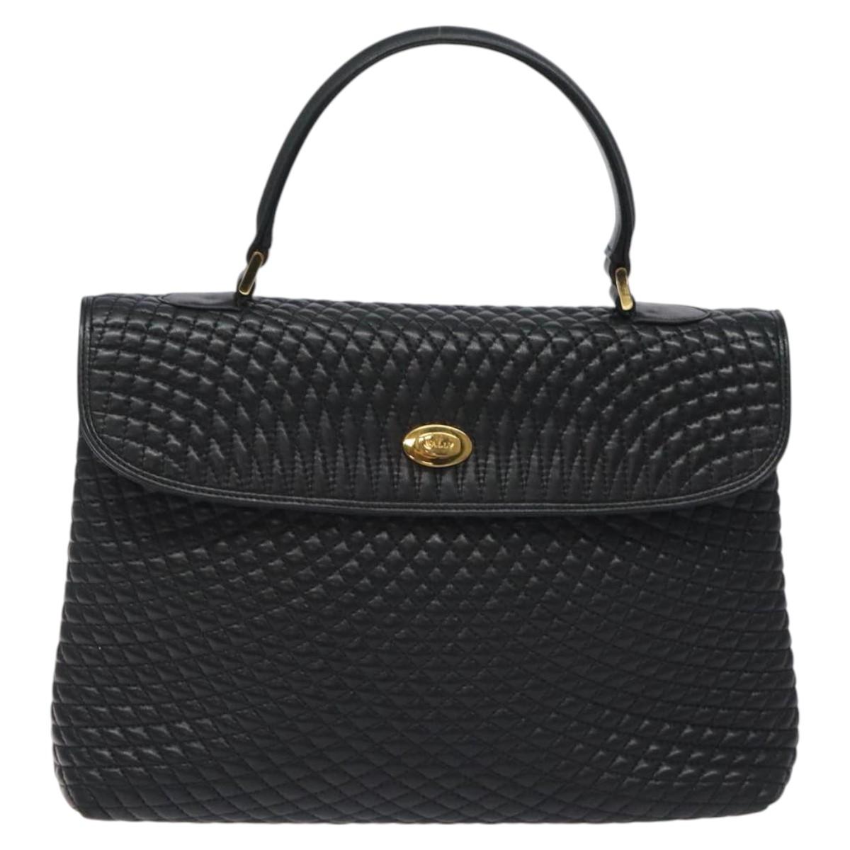 BALLY Hand Bag Leather Black Gold Auth am8683