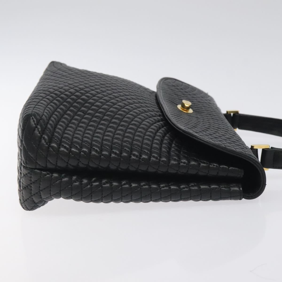 BALLY Hand Bag Leather Black Gold Auth am8683