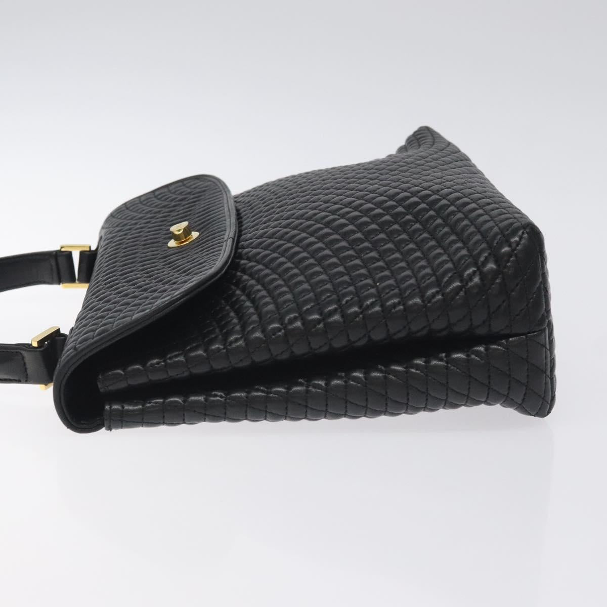 BALLY Hand Bag Leather Black Gold Auth am8683