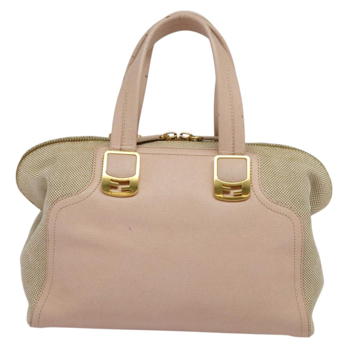 FENDI Chameleon Hand Bag Leather 2way Pink Gold Auth am8686