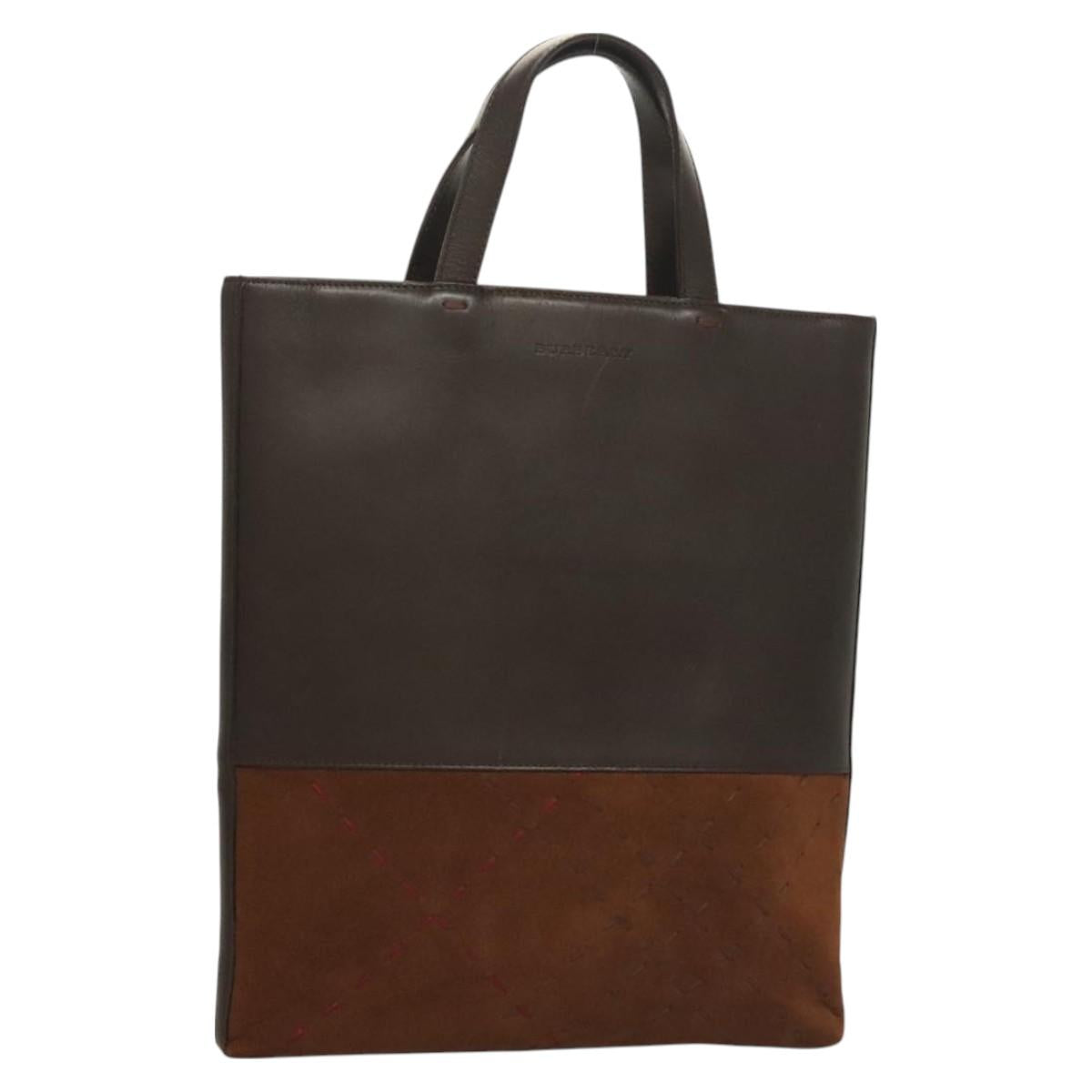 BURBERRY Hand Bag Leather Dark Brown Auth am8695