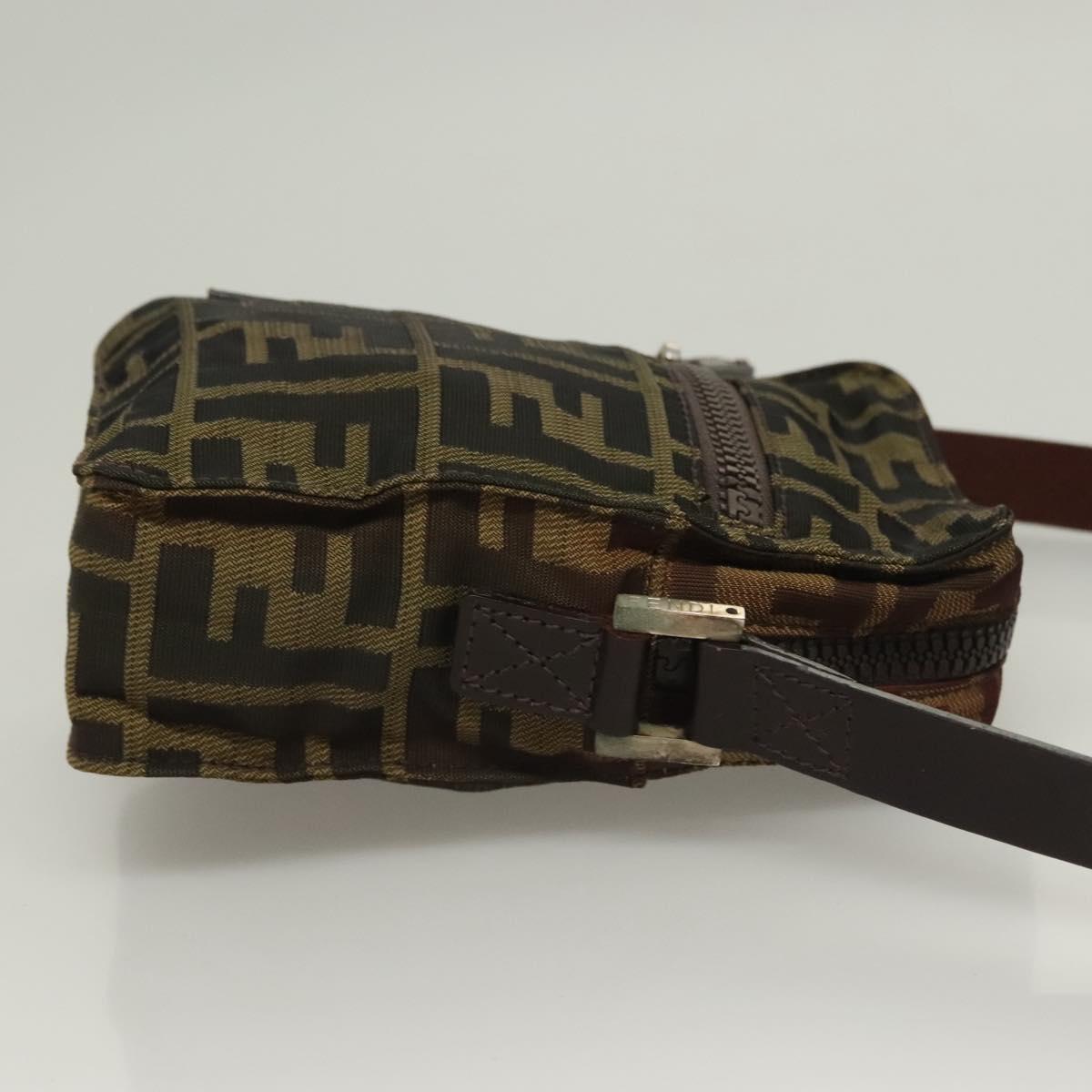 FENDI Zucca Canvas Shoulder Bag Black Brown Auth am8718
