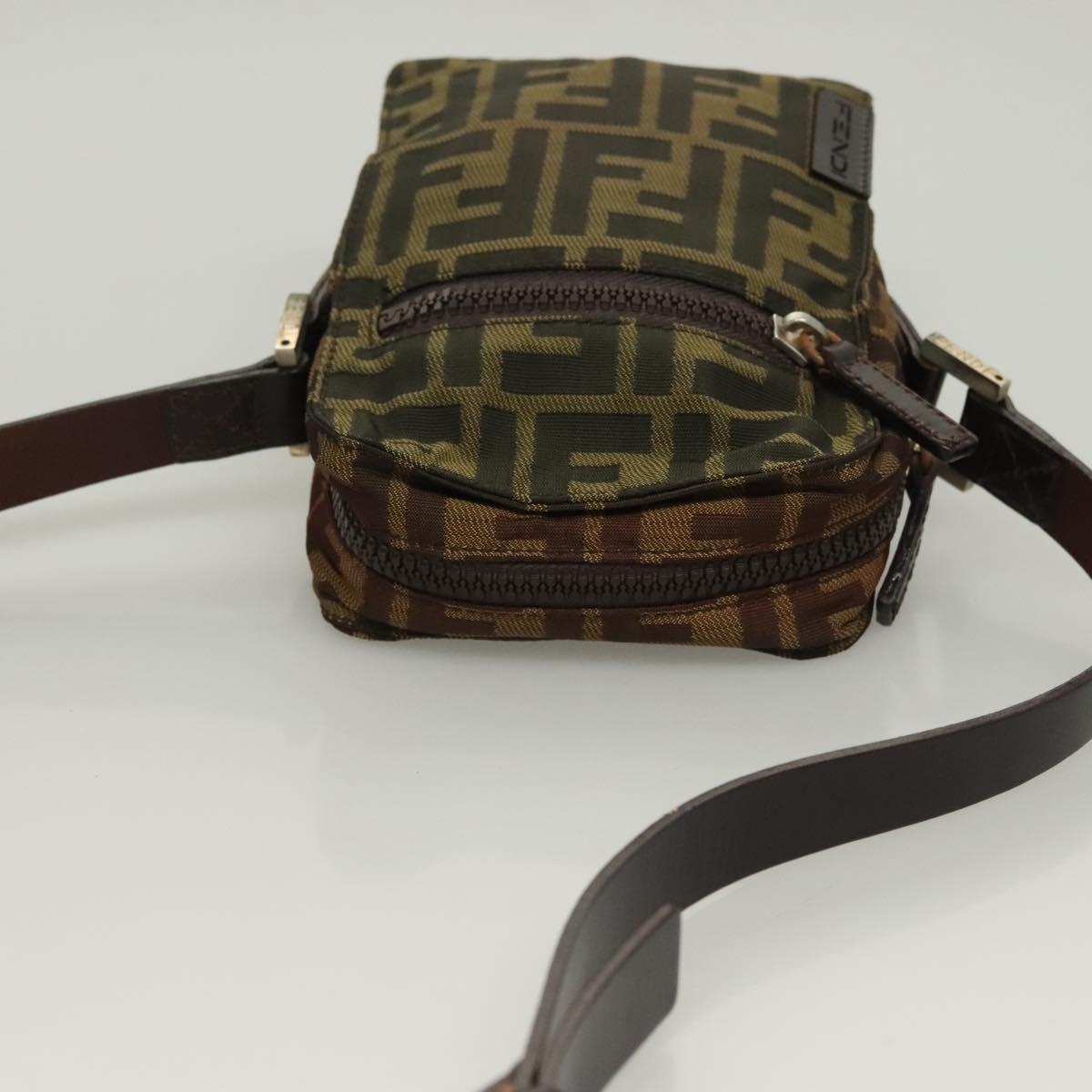 FENDI Zucca Canvas Shoulder Bag Black Brown Auth am8718
