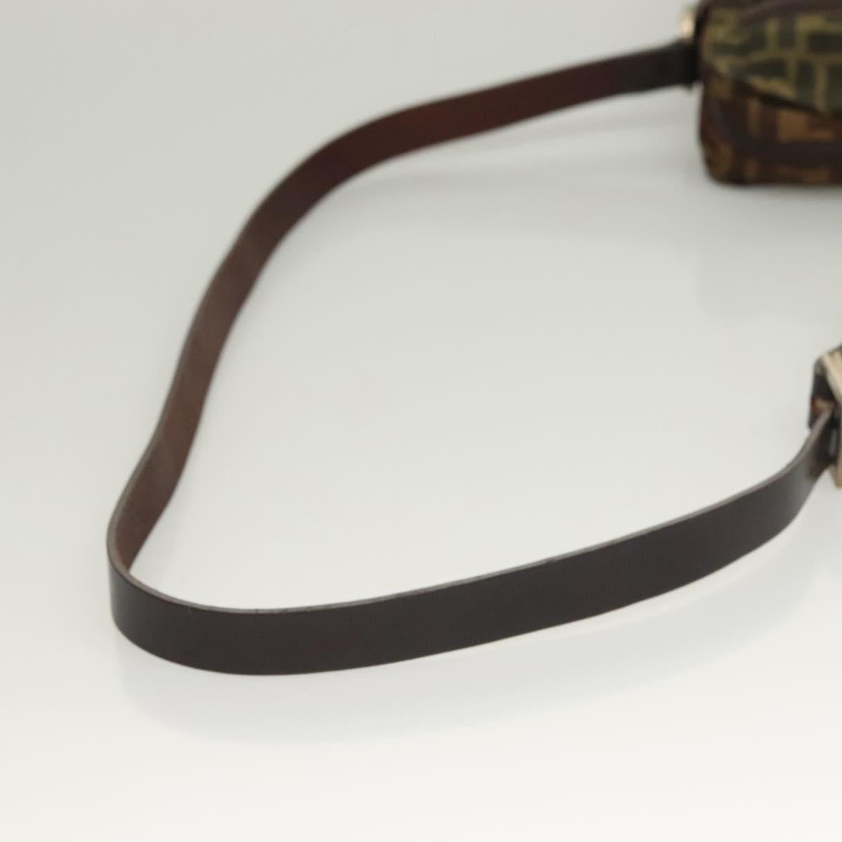 FENDI Zucca Canvas Shoulder Bag Black Brown Auth am8718