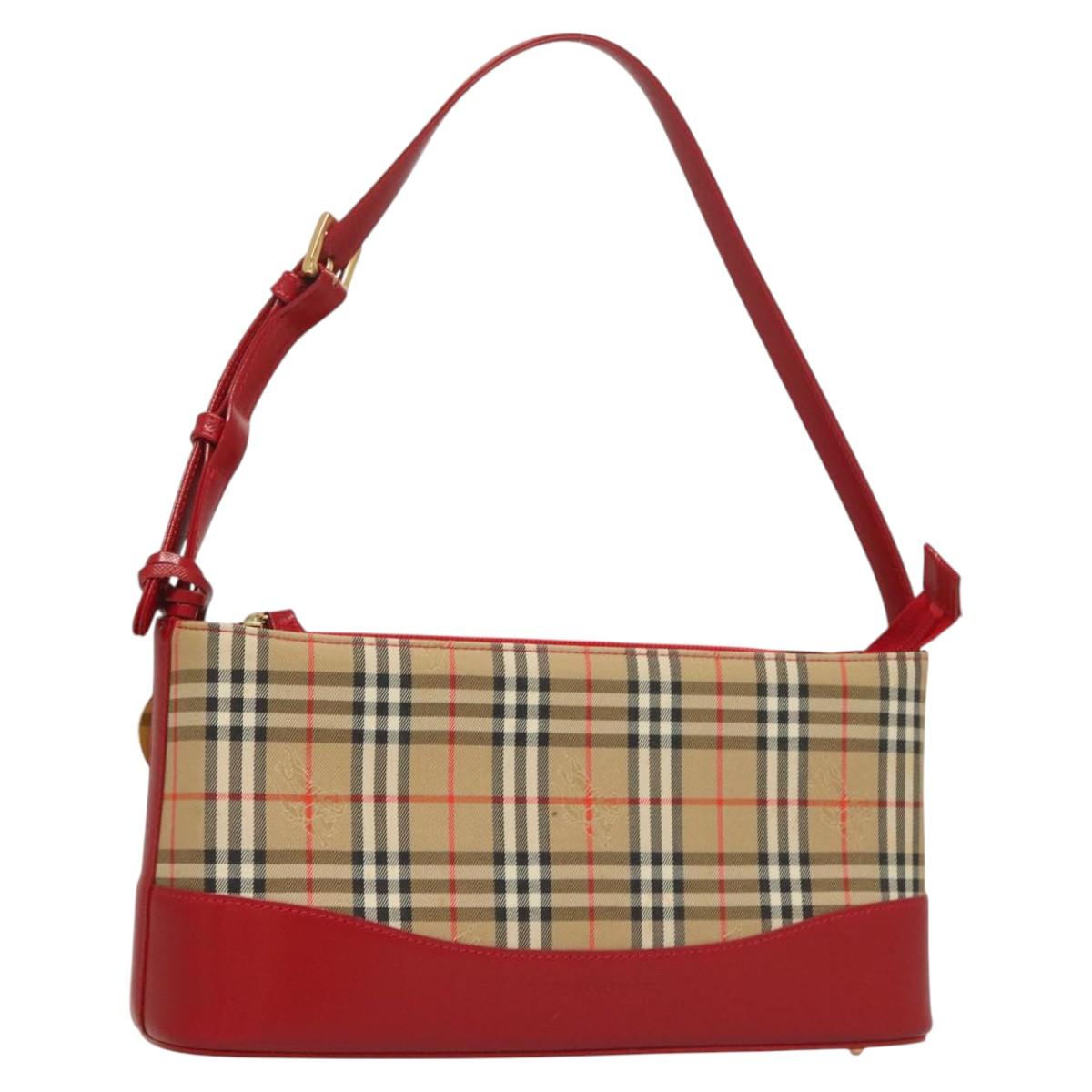 BURBERRY Nova Check Shoulder Bag Canvas Beige Gold Auth am8720