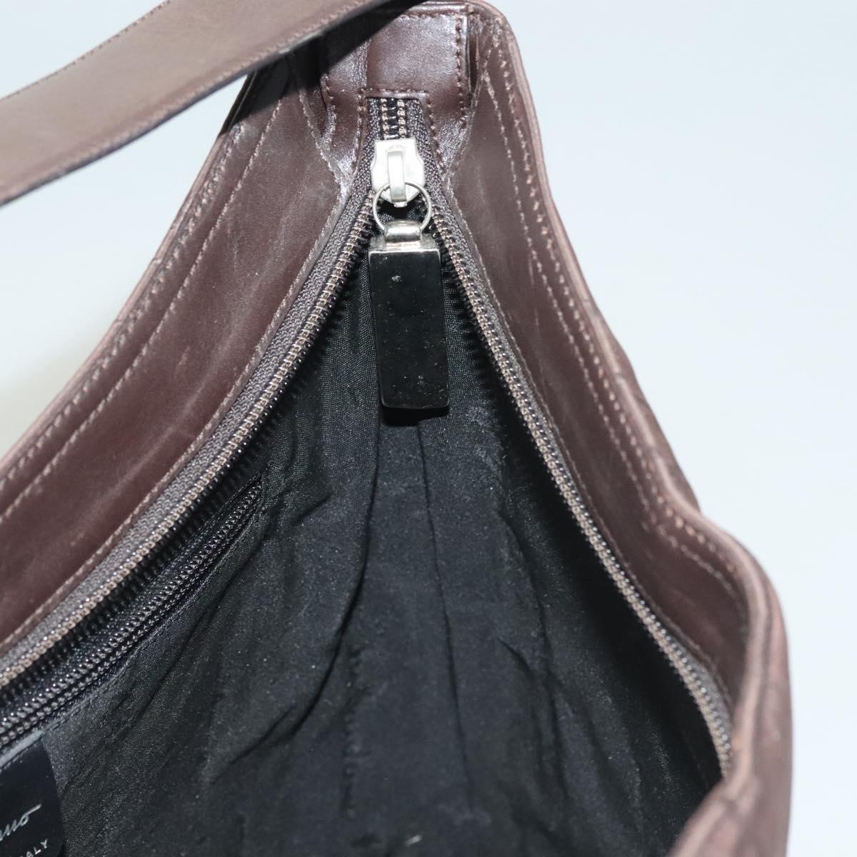 Salvatore Ferragamo Shoulder Bag Nylon Leather Brown Silver Auth am8722