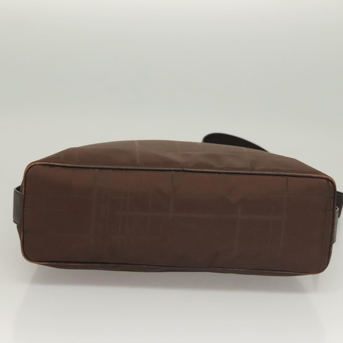Salvatore Ferragamo Shoulder Bag Nylon Leather Brown Silver Auth am8722