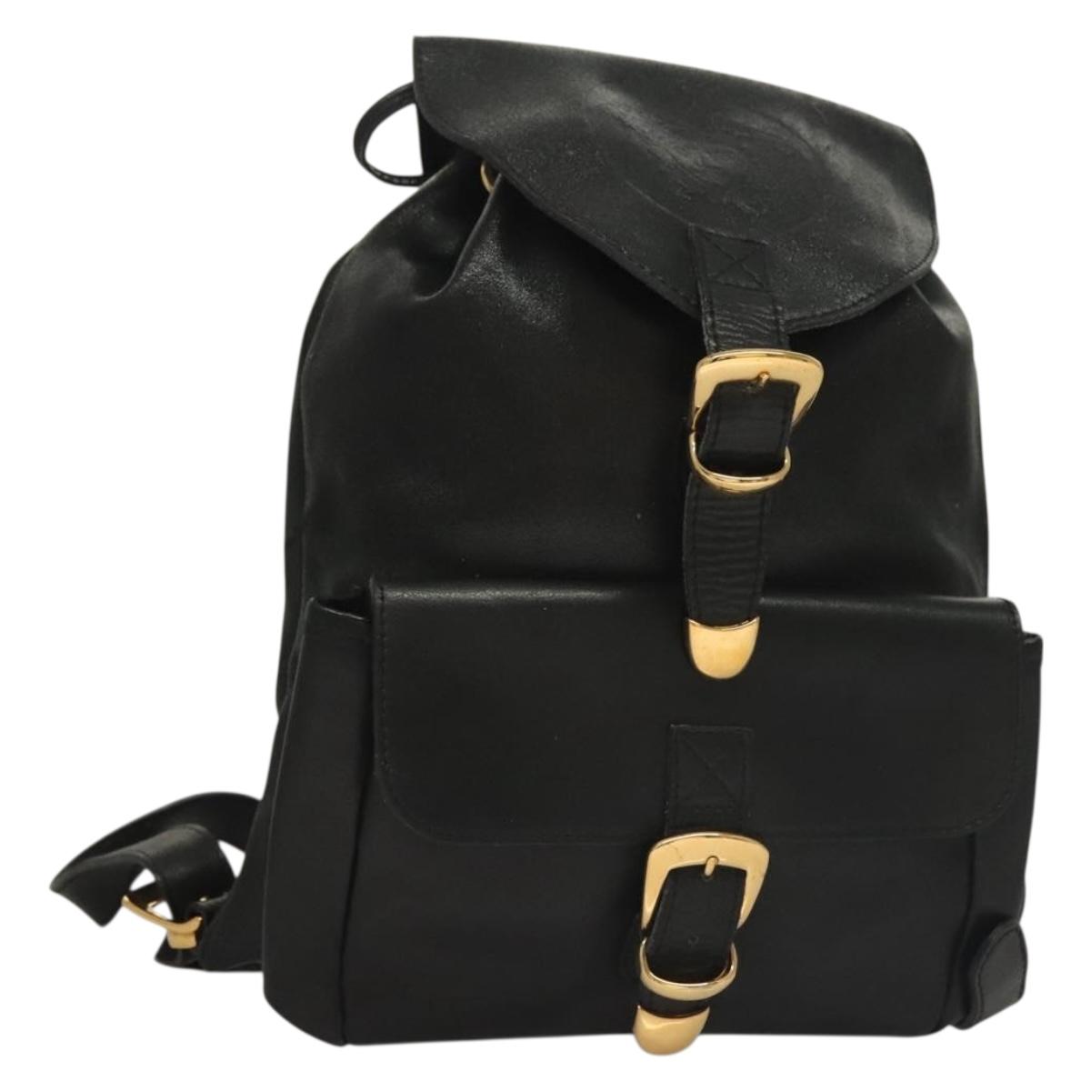 Gianni Versace Backpack Leather Black Gold Auth am8724