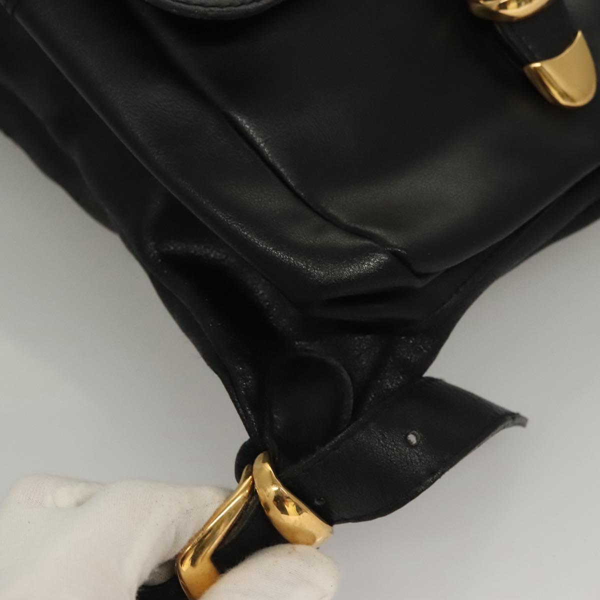Gianni Versace Backpack Leather Black Gold Auth am8724
