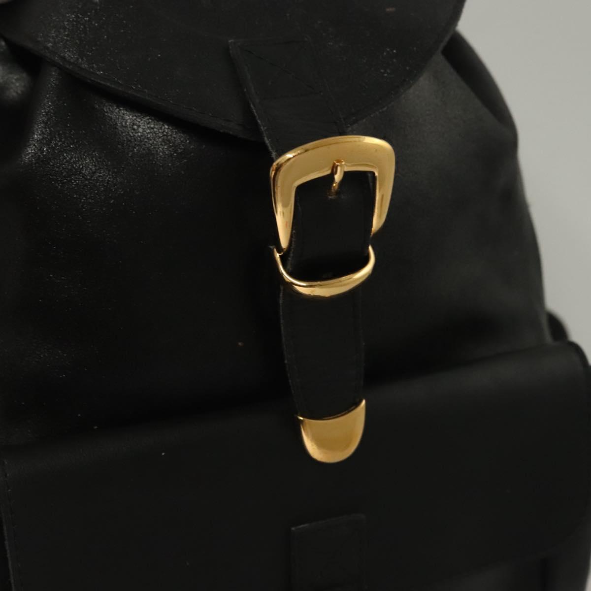 Gianni Versace Backpack Leather Black Gold Auth am8724