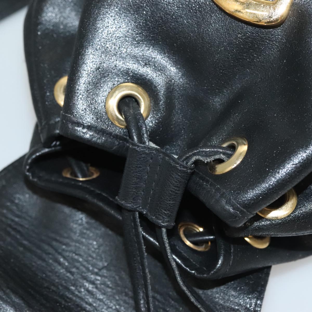 Gianni Versace Backpack Leather Black Gold Auth am8724