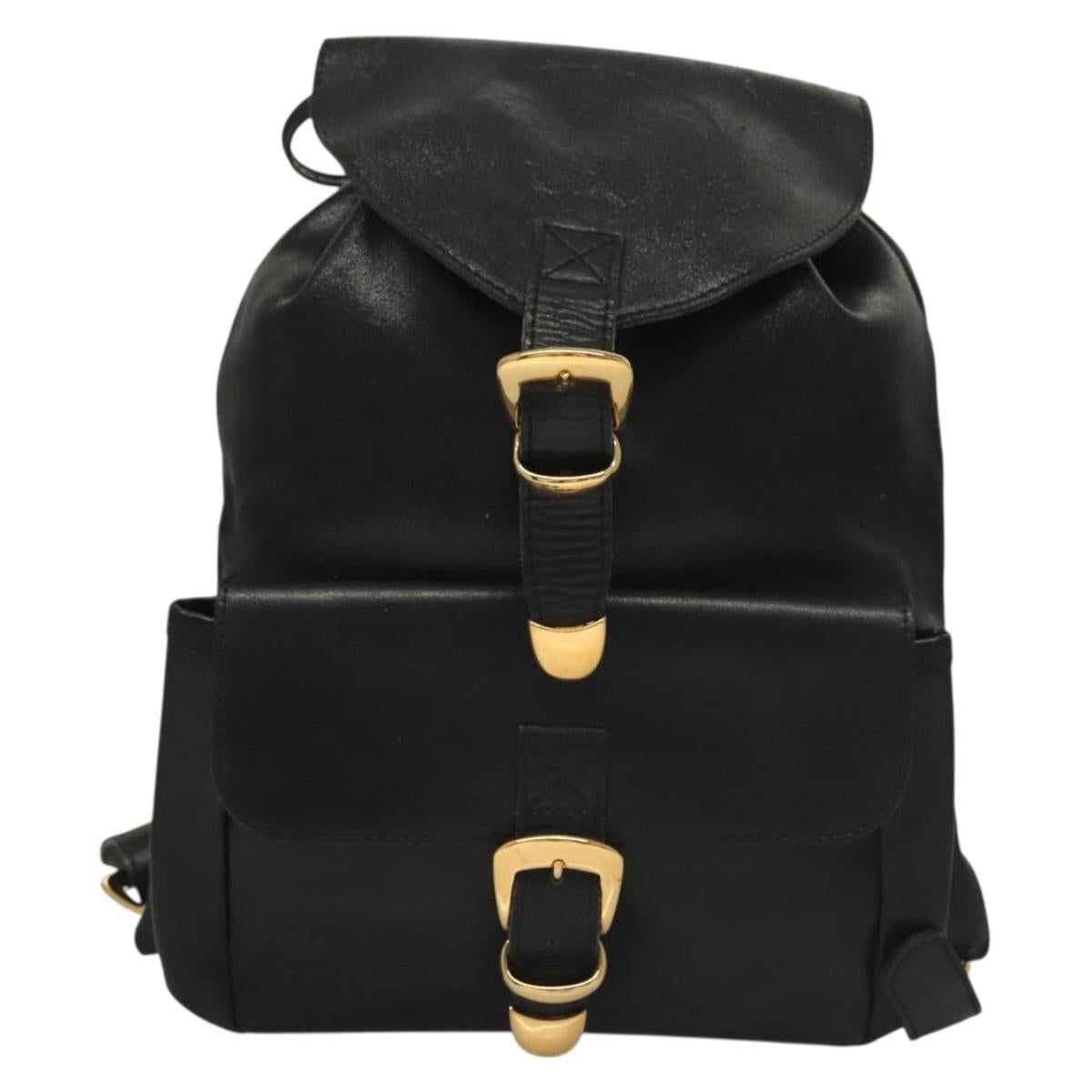 Gianni Versace Backpack Leather Black Gold Auth am8724