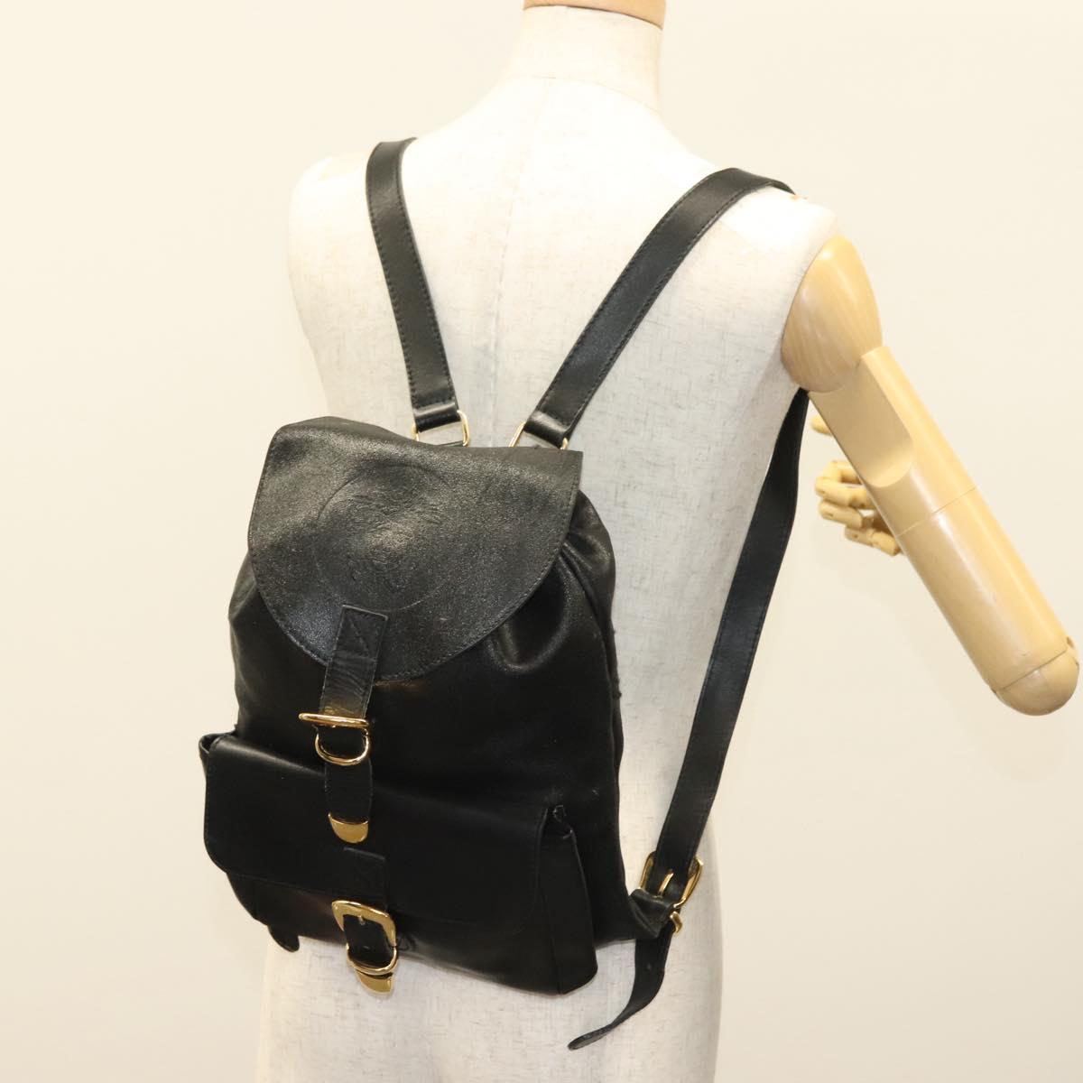 Gianni Versace Backpack Leather Black Gold Auth am8724