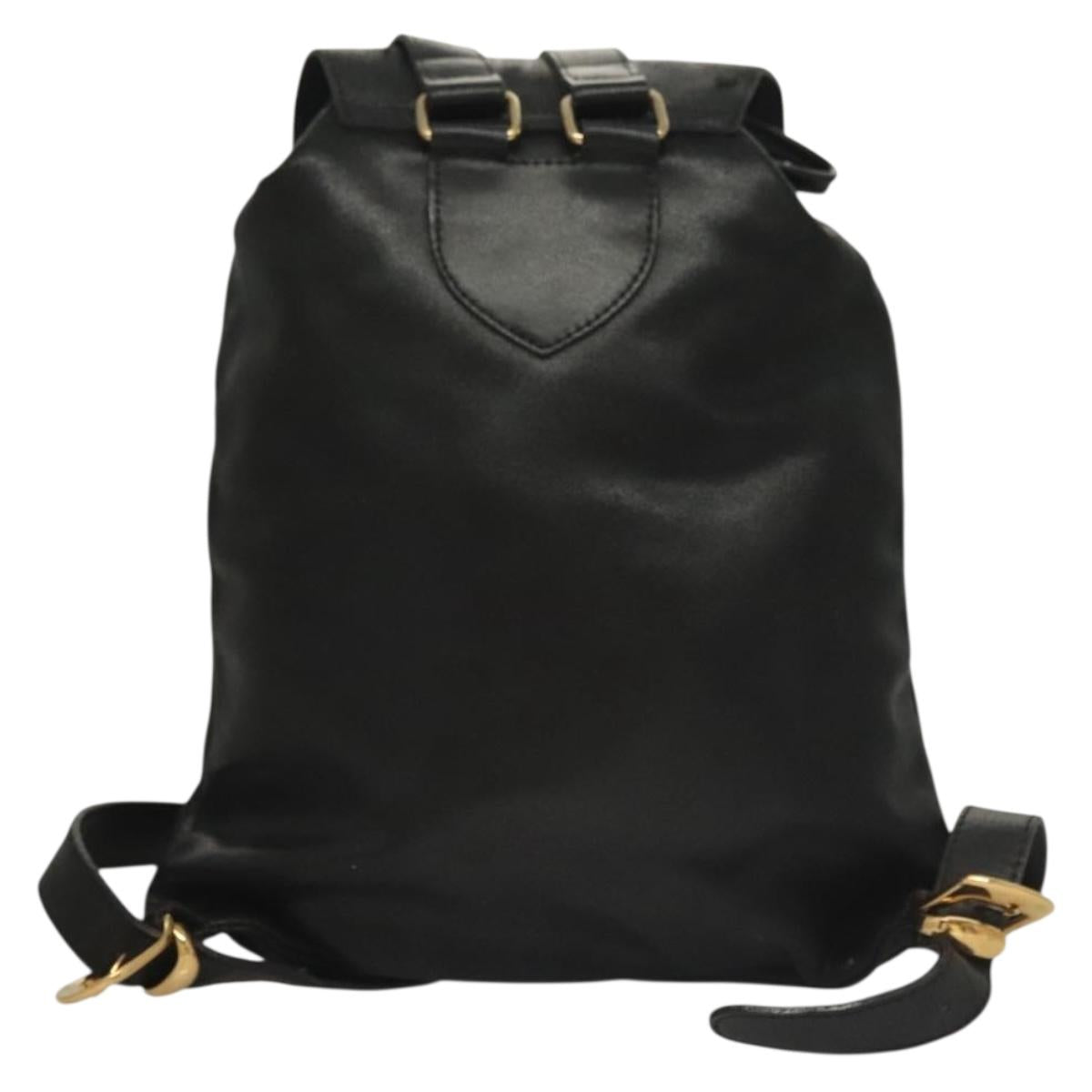 Gianni Versace Backpack Leather Black Gold Auth am8724